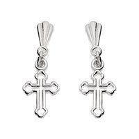 Silver Open Cross Drop Andralok Earrings - 17mm drop - F9914