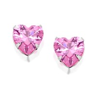 Silver Pink Cubic Zirconia Heart Andralok Earrings - 5mm - F9938