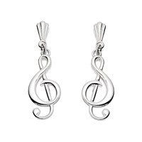 Silver Treble Clef Andralok Drop Earrings - 24mm drop - F9980