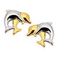 9ct Gold Two Colour Dolphin Stud Earrings - 8mm - G0113