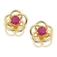9ct Gold Ruby Flower Earrings - 5mm - G0208