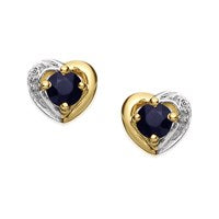 9ct Gold Two Colour Black Sapphire And Diamond Heart Stud Earrings - 6mm - G0230