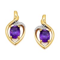 9ct Gold Amethyst And Diamond Stud Earrings - G0304