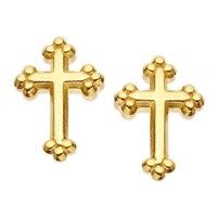 9ct Gold Ornamented Cross Earrings - 10mm - G0663