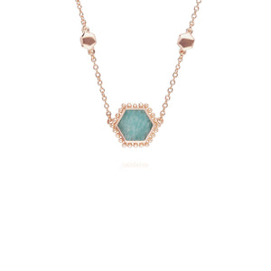 Amazonite Flat Slice Hex Necklace in Rose Gold Plated Sterling Silver