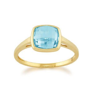 Square Blue Checkerboard Topaz 9ct Yellow Gold Square Ring