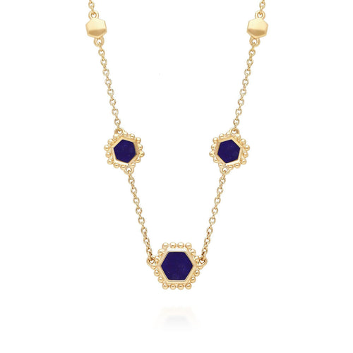 Lapis Lazuli Flat Slice Hex Necklace in Gold Plated Sterling Silver