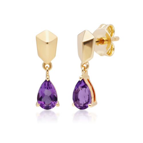 Micro Statement Amethyst Drop Earrings in Gold Plated Sterling Silver