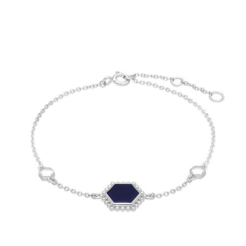 Lapis Lazuli Flat Slice Hex Bracelet in Sterling Silver