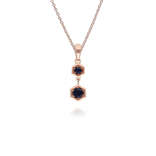 Honeycomb Inspired Sapphire Pendant Necklace in 9ct Rose Gold