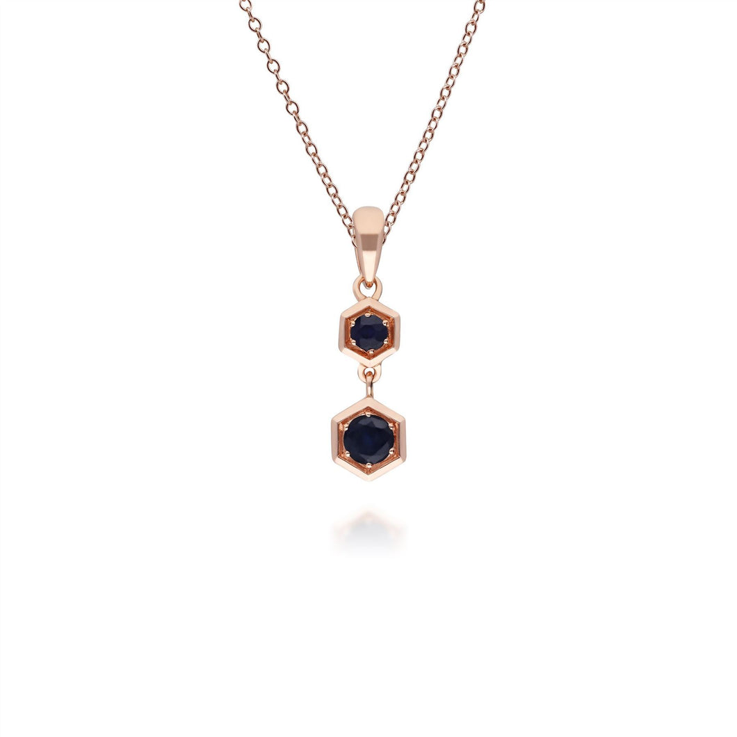 Honeycomb Inspired Sapphire Pendant Necklace in 9ct Rose Gold