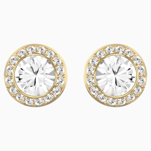 Angelic Stud Pierced Earrings, White, Gold-tone plated