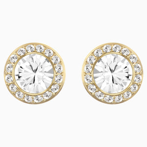 Angelic Stud Pierced Earrings, White, Gold-tone plated