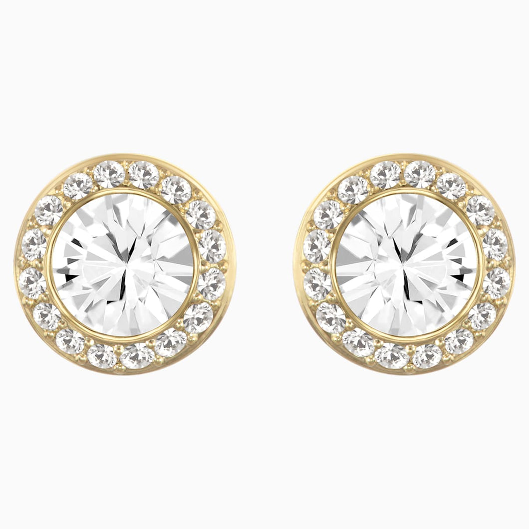 Angelic Stud Pierced Earrings, White, Gold-tone plated