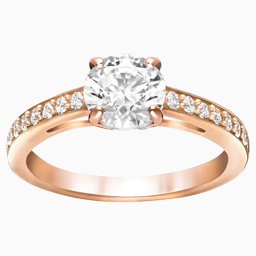 Attract Round Ring, White, Rose-gold tone plated