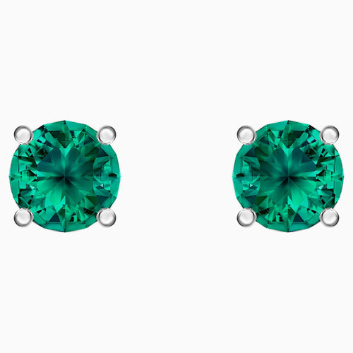 Attract Stud Pierced Earrings, Green, Rhodium plated