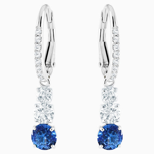 Attract Trilogy Round Pierced Earrings, Blue, Rhodium plated