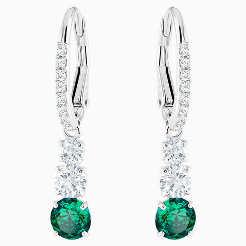 Attract Trilogy Round Pierced Earrings, Green, Rhodium plated