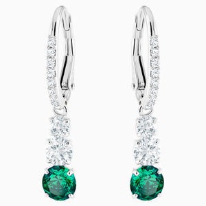 Attract Trilogy Round Pierced Earrings, Green, Rhodium plated