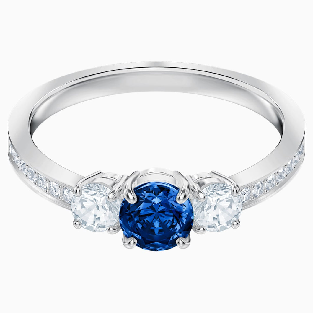 Attract Trilogy Round Ring, Blue, Rhodium plated