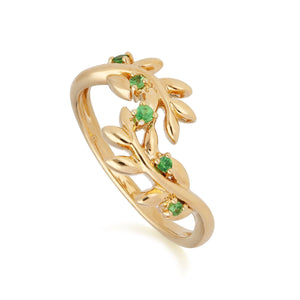 O Leaf Tsavorite Olive Branch Ring in Gold Plated Sterling Silver