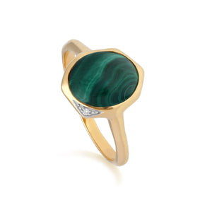 Irregular B Gem Malachite & Diamond Ring in Gold Plated Sterling Silver