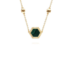 Malachite Flat Slice Hex Necklace in Gold Plated Sterling Silver