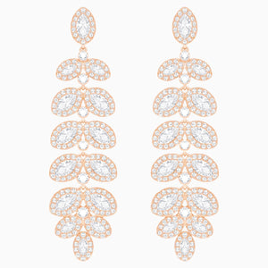 Baron Pierced Earrings, White, Rose-gold tone plated