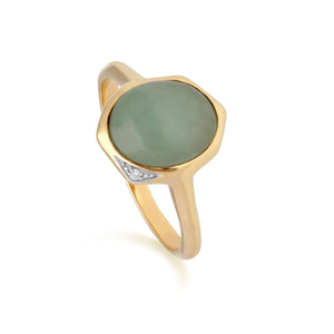 Gemondo Irregular Collection Dyed Green Jade & Diamond Ring in Gold Plated Sterling Silver