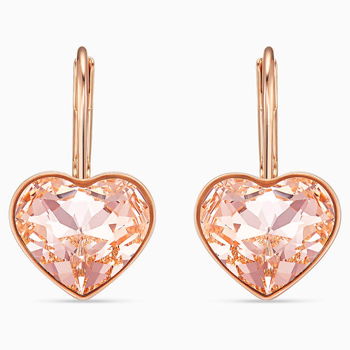 Bella Heart Pierced Earrings, Pink, Rose-gold tone plated