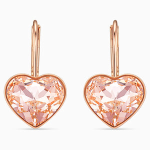 Bella Heart Pierced Earrings, Pink, Rose-gold tone plated