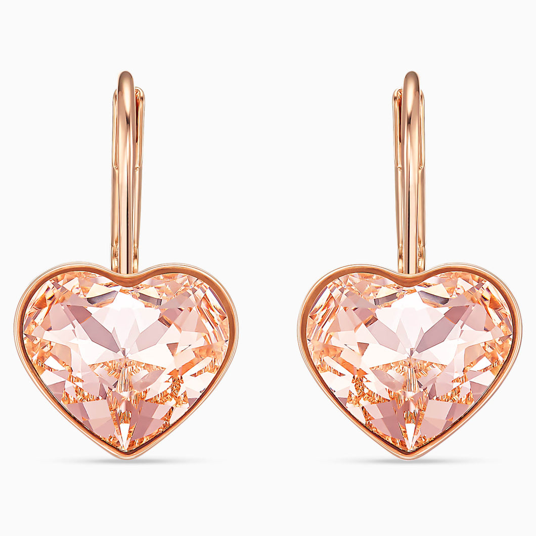 Bella Heart Pierced Earrings, Pink, Rose-gold tone plated