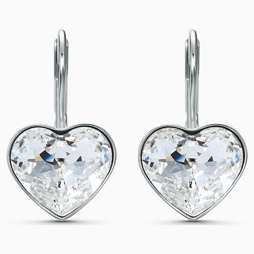 Bella Heart Pierced Earrings, White, Rhodium plated