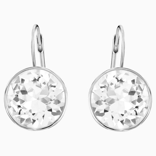 Bella Pierced Earrings, White, Rhodium plated