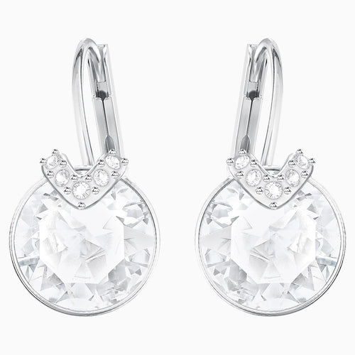 Bella V Pierced Earrings, White, Rhodium plated