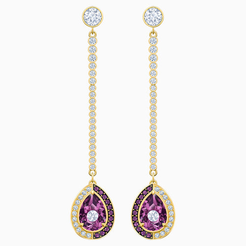 Black Baroque Drop Pierced Earrings, Purple, Gold-tone plated