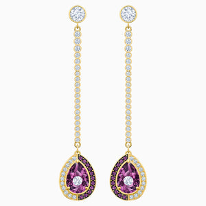 Black Baroque Drop Pierced Earrings, Purple, Gold-tone plated