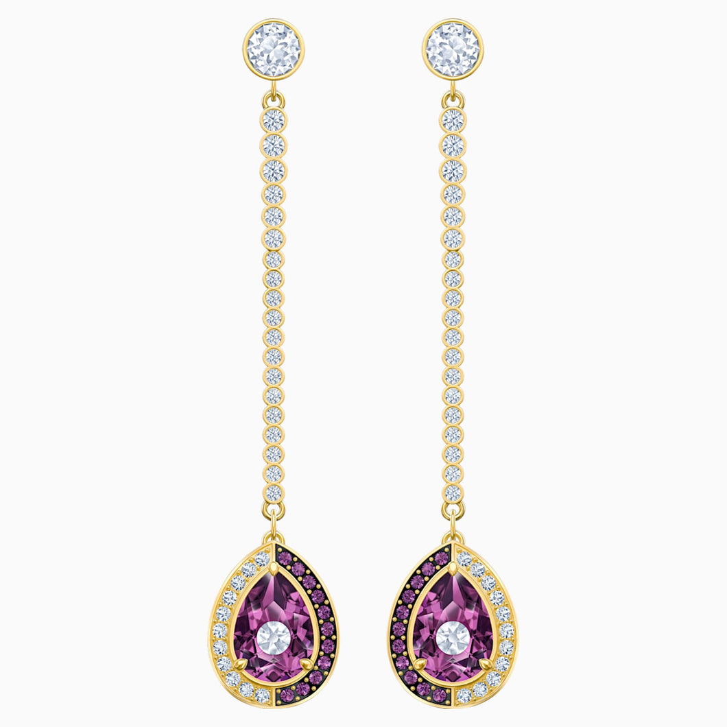 Black Baroque Drop Pierced Earrings, Purple, Gold-tone plated