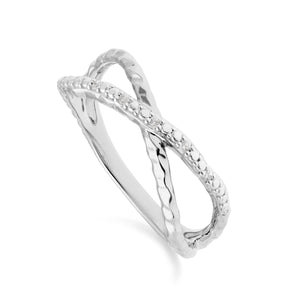 Diamond Pavé Hammered Crossover Ring in 9ct White Gold