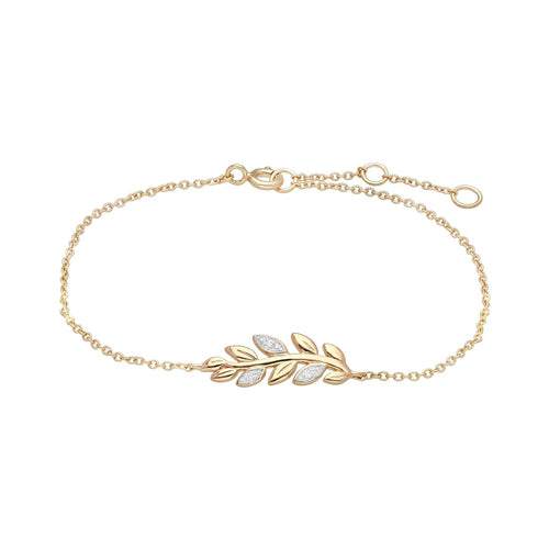 O Leaf Diamond Pave Chain Bracelet in 9ct Yellow Gold