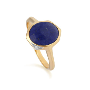 Irregular B Gem Lapis Lazuli & Diamond Ring in Gold Plated Sterling Silver