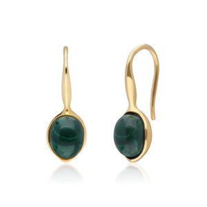 Irregular B Gem Malachite Drop Earrings in Yellow Gold Plated Sterling Silver