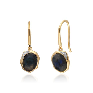 Irregular B Gem Labradorite & Diamond Drop Earrings in Gold Plated Sterling Silver