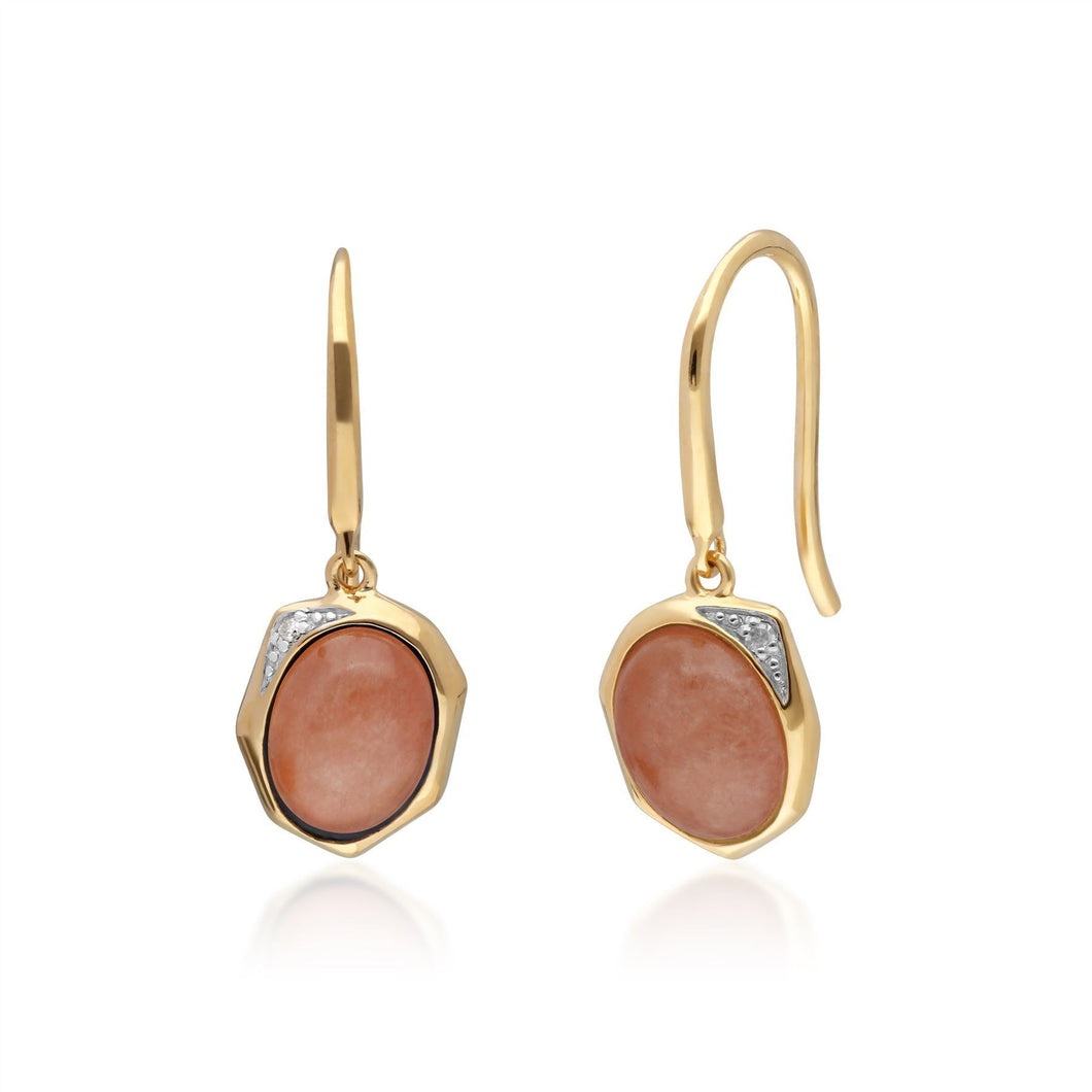 Irregular B Gem Dyed Red Jade & Diamond Drop Earrings in Gold Plated Sterling Silver