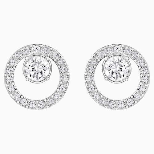 Creativity Circle Pierced Earrings, White, Rhodium plated