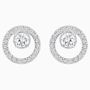 Creativity Circle Pierced Earrings, White, Rhodium plated