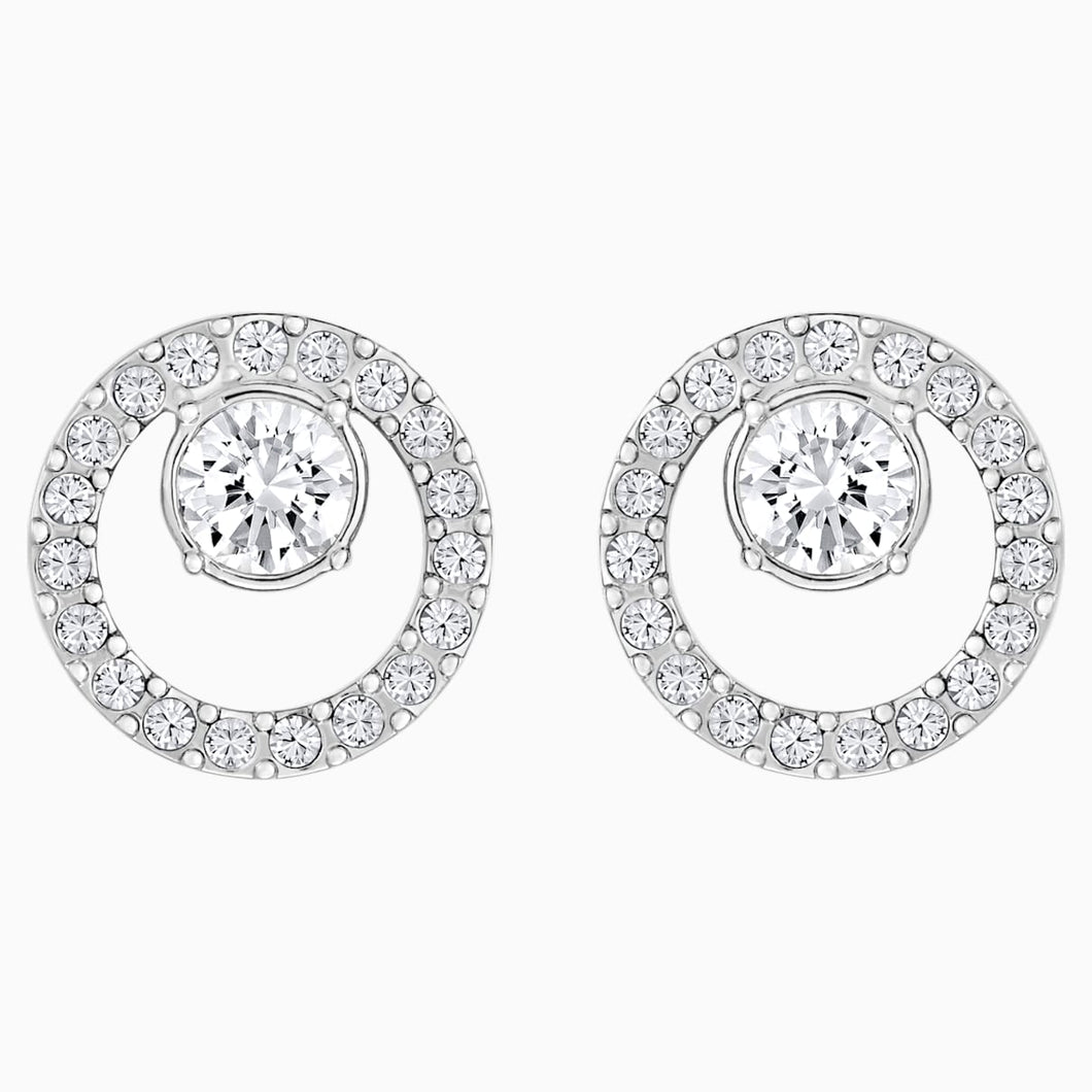 Creativity Circle Pierced Earrings, White, Rhodium plated