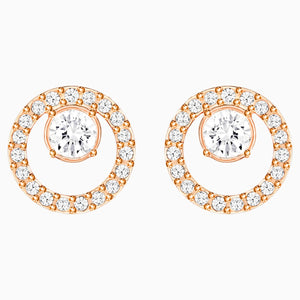 Creativity Circle Pierced Earrings, White, Rose-gold tone plated