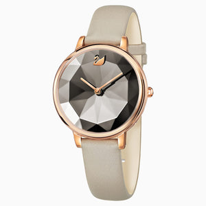 Crystal Lake Watch, Leather strap, Grey, Rose-gold tone PVD