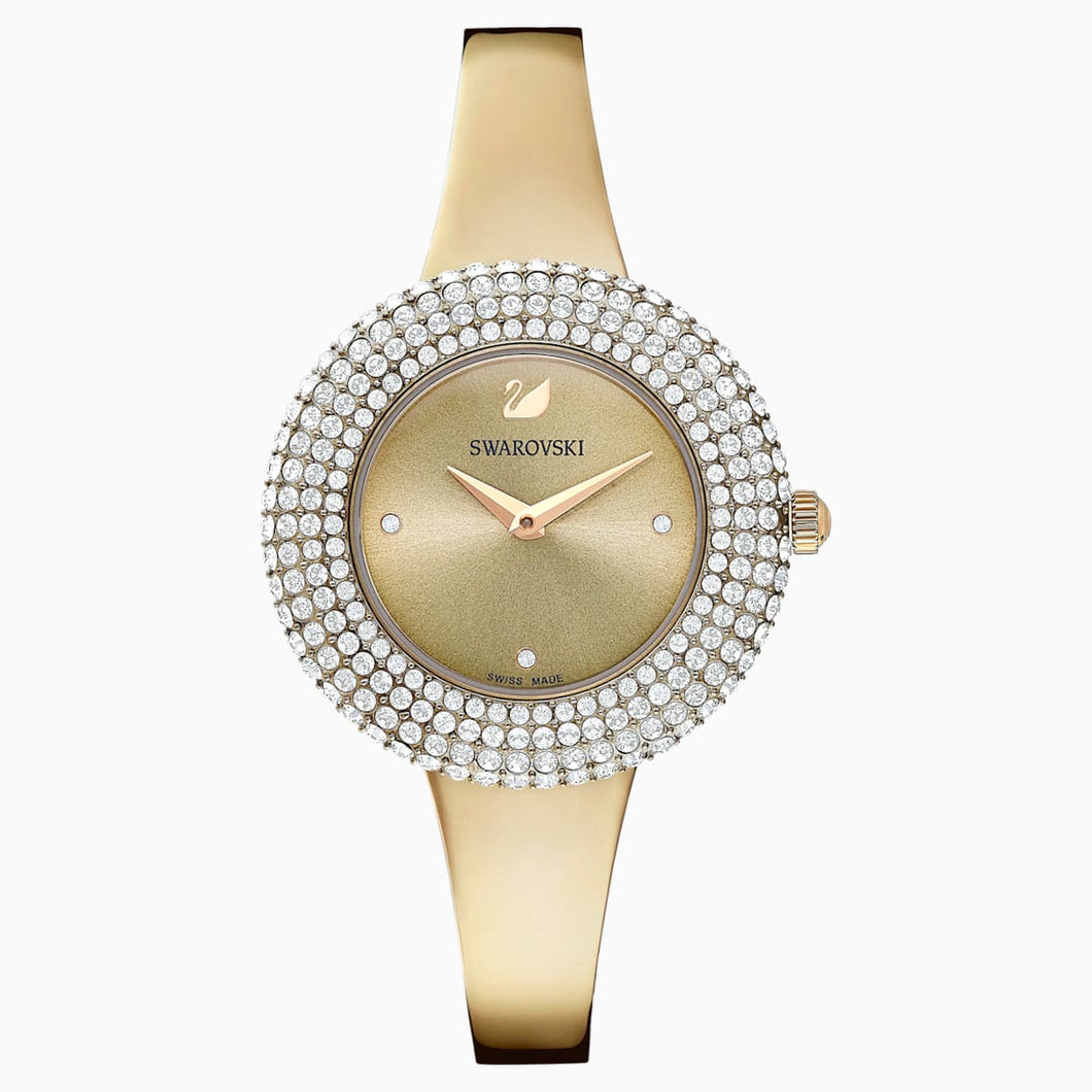 Crystal Rose Watch, Metal bracelet, Golden, Champagne-gold tone PVD